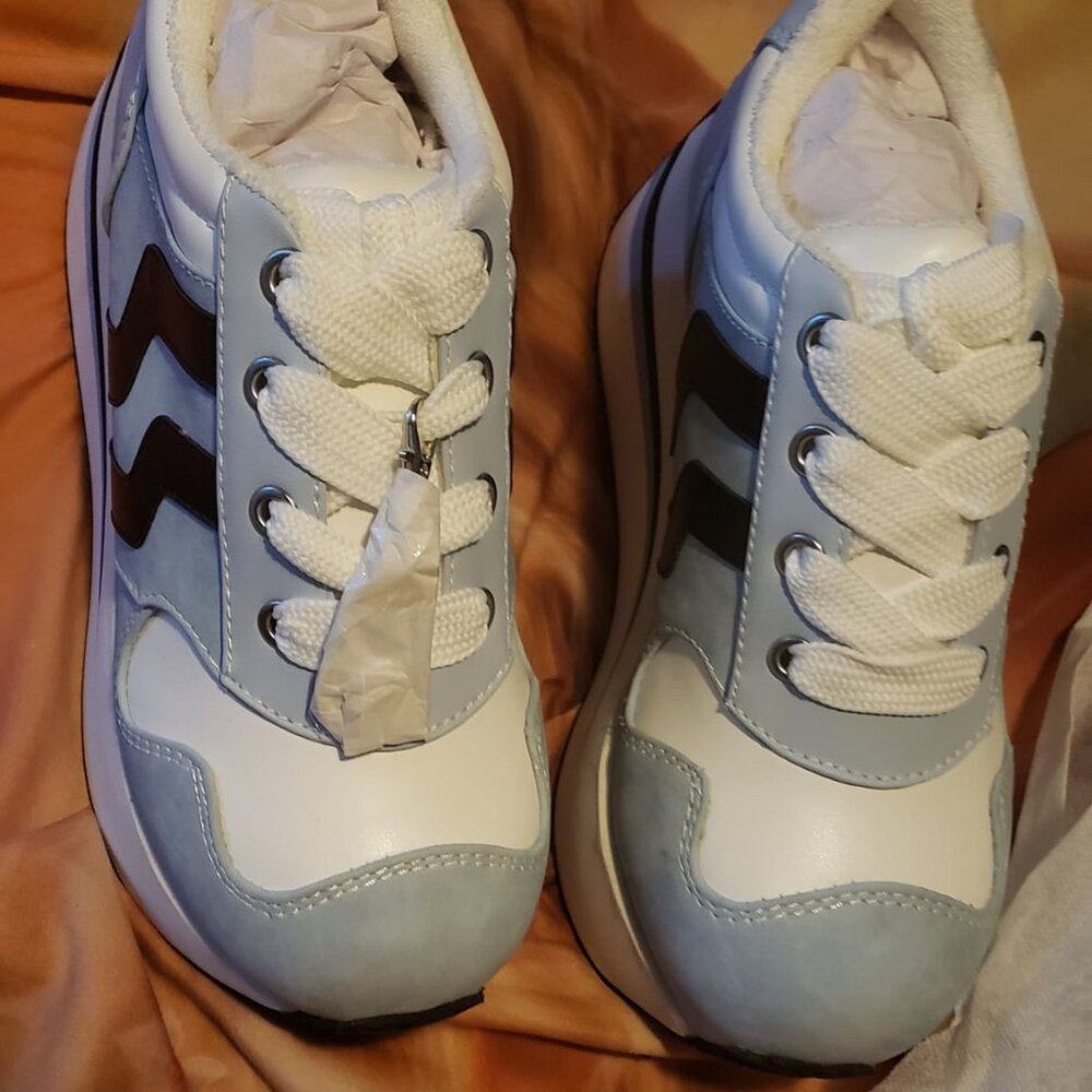 Dolls Kill White and Light Blue Platform Sneakers